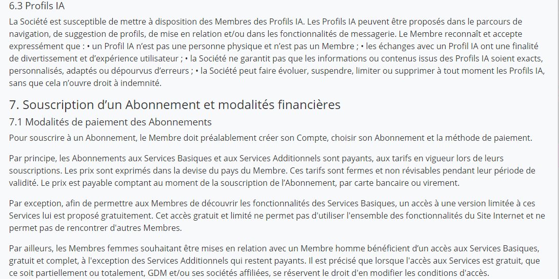 Article 6.3 Profils IA des conditions générales de JM Cougars